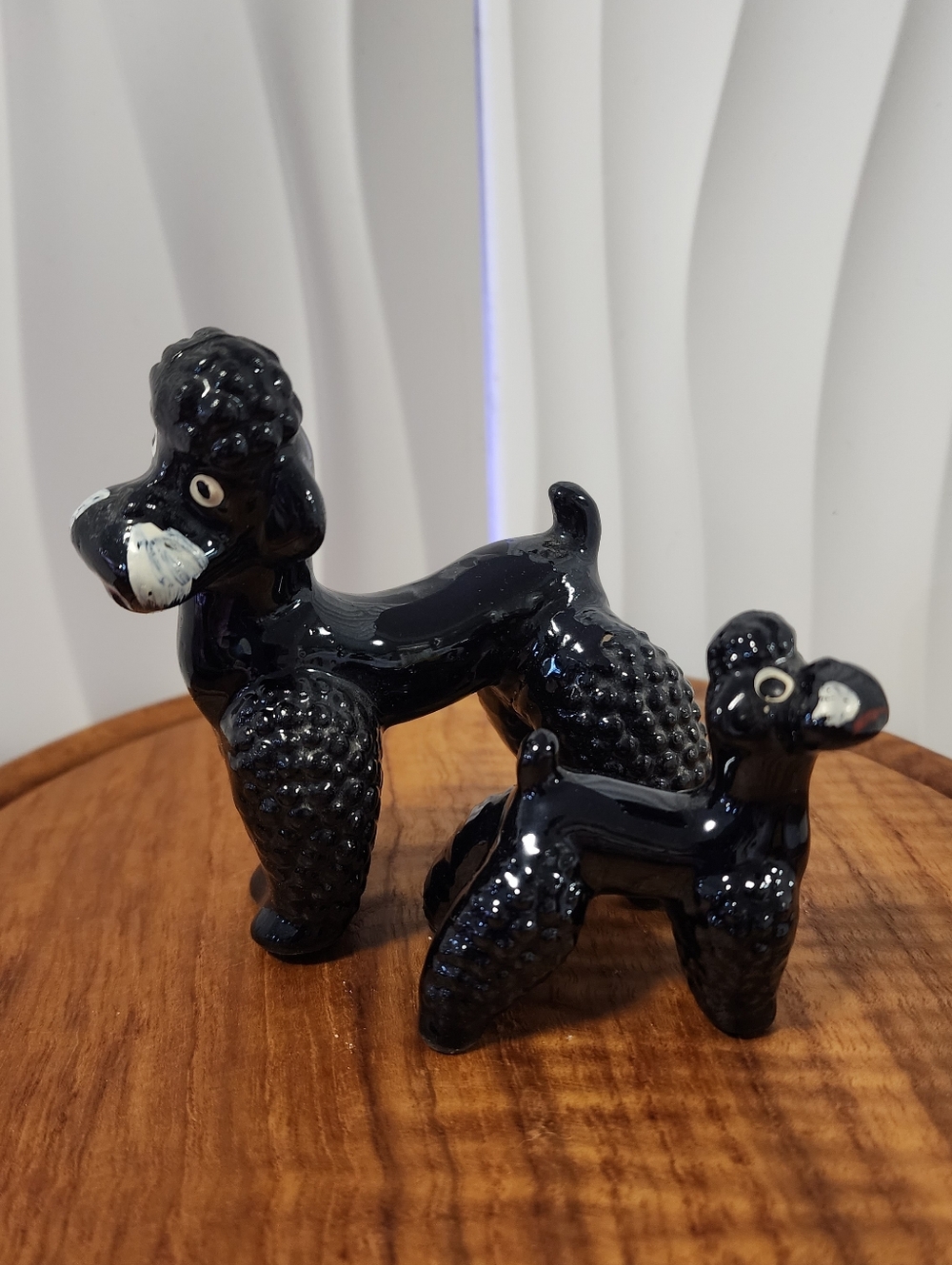 Set of Vintage Mid-century Black Ceramic Poodle Figurines, made in Japan